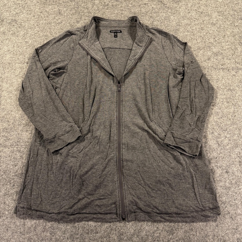 Eileen Fisher Jacket Womens Large Gray Lyocell Jersey Full Zip‎ Collared Minimal